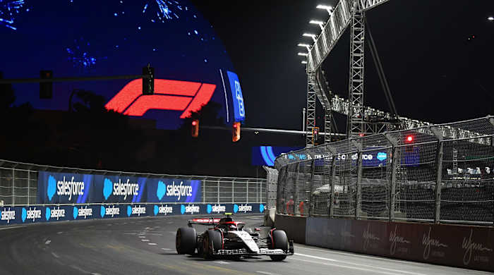 Alpha Tauri driver Yuki Tsunoda of Japan during free practice at Las Vegas Strip Circuit.